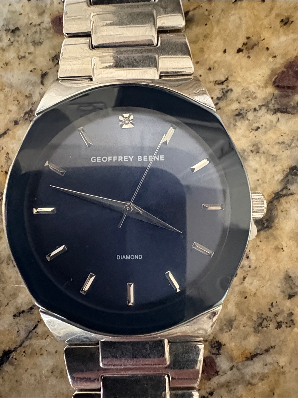 Geoffrey Beene Silver-Tone Bracelet Watch with Blue Dial